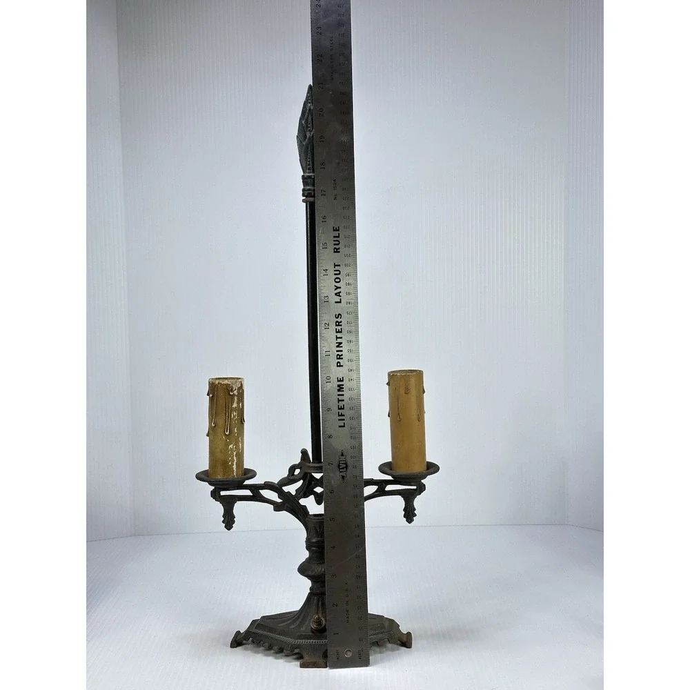 Vintage Art Deco Nouveau Gothic Candelabra Cast Iron Table Lamp No Wiring